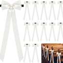 12 Pcs Ivory Bows Wedding Aisle Decorations Satin Bows for Chairs Decorative with Nylon Self-Adhesive Tape for Pew Back Elegant Ceremony Ribbons for Wedding Background Aisle Decor