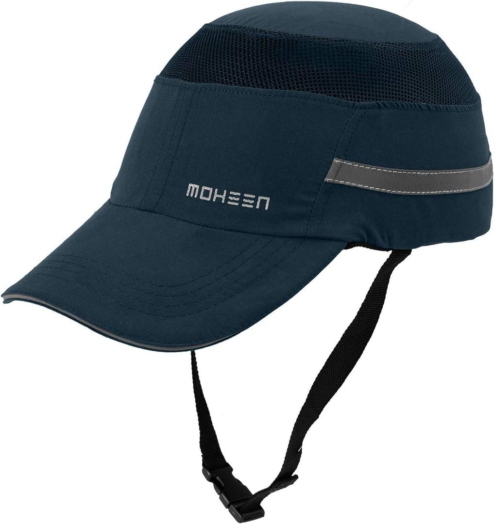 Lightweight Safety Bump Cap - Breathable Baseball Style Protective Hat with Reflective Stripes, Size: Micro Brim