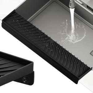 TIKNIK Kitchen Sink Splash Guard with Suction Cup, Silicone Sink Edge Protector Water Splash Guard, 4" X 20" DIY Adjustable, Kitchen Stainless Steel/Granite/Quartz (Black)