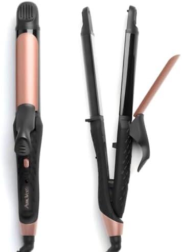 Dual Voltage Curling Iron, 2-in-1 Travel Curling Iron, 1 inch Dual Voltage Hair Straightener, European Travel for Women (Black)