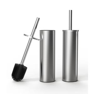 Toilet Brush and Holder Set, 1 Pack Stainless Steel Toilet Bowl Brush with Lid, Rust Proof Toilet Cleaner Brush with Caddy, Durable Bristles, Splash Proof, Ideal for Bathroom (Brushed Nickel)