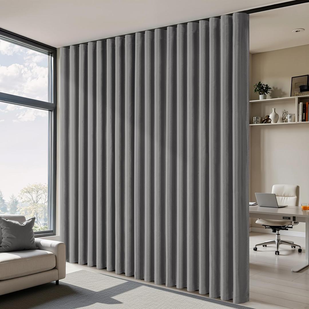 MIULEE 100% Blackout Room Divider Curtains, Extra Wide Ceiling Panel Sound Proof Thermal Insulated Privacy Drapes for Living Room Bedroom Patio, Ceiling Track, W100 x L84 Inch, Gray, 1 Panel (Grey)