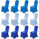 Oudain 12 Pcs Blue Folding Chair Covers Universal Spandex Chair Slipcovers Washable Removable Stretch Protector Covers for Wedding Birthday Party Decoration
