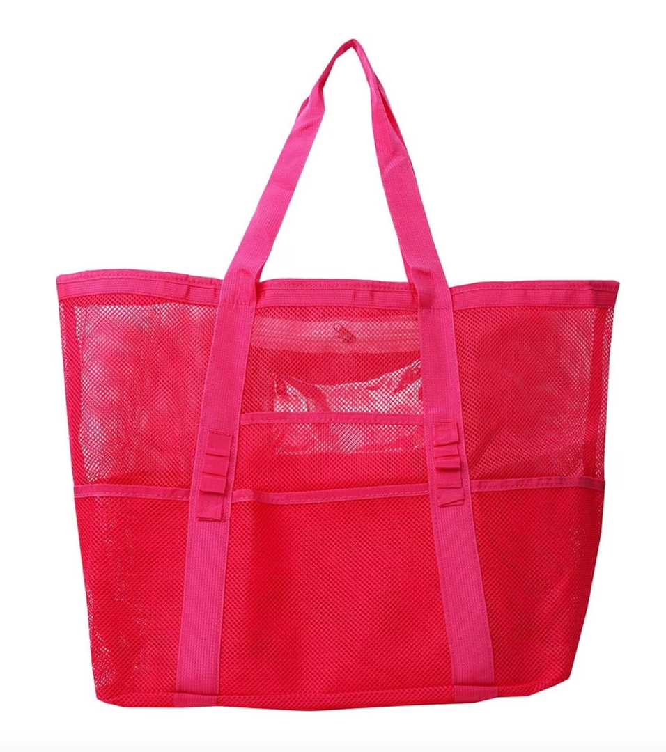 2 x Kbndieu Large Mesh Beach Bag, Foldable Summer Beach Tote Bags with Zipper Pocket, Mesh Toys Pool Travel Bag for Family Travel Vacation Cruise Essentials