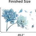 ROFARSO 49.2'' x 30.7'' 3D Blue Flowers Butterflies Wall Stickers Vinyl Removable Large Wall Decals Art Decorations Decor for Bedroom Living Room Office Study Room Murals