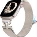 Stainless Steel Magnetic Loop Compatible with Apple Watch Band 42mm 44mm 45mm 46mm 49mm Women Metal Mesh D-shaped Clasp Strap for iWatch SE Series 10/9/8/7/6/5/4/3/2/1/Ultra(1/2) Starlight