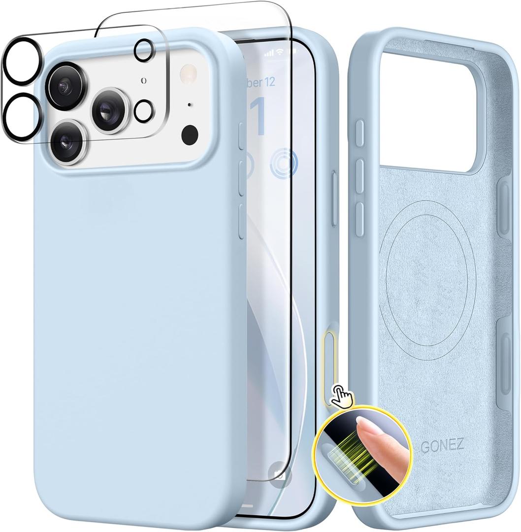 GONEZ Magnetic for iPhone 17 Pro Max Case, [Compatible with MagSafe] Anti-Scratch Microfiber Lining & Screen Protector, Silicone Camera Control, Shockproof Slim Phone Cover 6.9 inch, Blue
