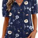 Zeagoo Women Button Down Shirts Puff Short Sleeve Blouses Chiffon Tops Business Casual Outfits Summer Clothes (Blue, M)