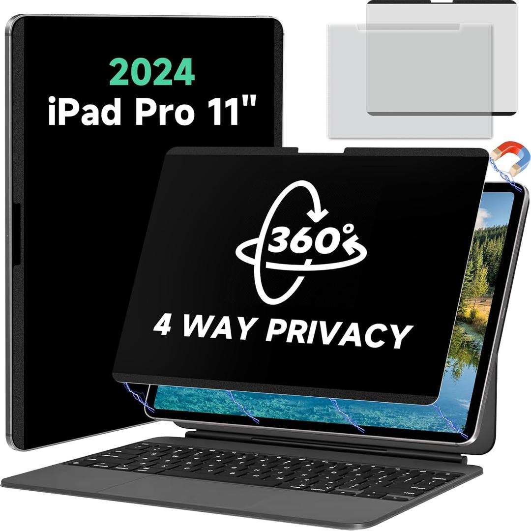 Magnetic 360 Privacy Screen Protector for iPad Pro 11 Inch 2024/2025 M4/M5 (5th/6th Generation) Case Friendly Blue light Blocker Anti-glare Filter, Removable Film Support Apple Pencil-A2836/A2837/A3006/A3357/A3358/A3359