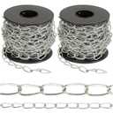 2Pack Jack Chain with Spool, 60Ft Totally Galvaniz Iron Hanging Chain, Metal Link Chain for Hanging Plants, Bird Feeders, Overhead Lights, Silver (16mm*18m)