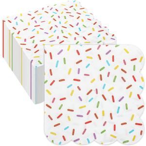 Crtiin 100 Pcs Donut Sprinkle Napkins Scalloped Donut Party Paper Cocktail Napkins Disposable 2 Ply for Baby Shower Birthday Wedding Party Cupcake Table Decor Supplies(White)