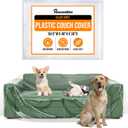 Houseables Plastic Couch Cover, Plastic Couch Covers for Pets, Clear Sofa Protector for Moving, Loveseat Protector, Cats, Storage, Pets, Spills, Heavy Duty, Waterproof, Vinyl, Thick, 84.5 x 40 x 36 in
