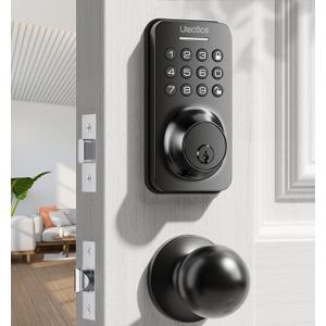 Keyless Entry Door Lock Deadbolt with Handle Set, Door Locks for Front Door, Keypad Door Lock with Handle, Smart Door Knob, Auto Locking, Installation Guide, Black