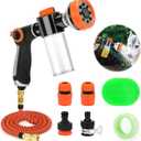 Rypet Dog Wash 8 Pieces Pet Bathing Tool Set Includes Expandable Hose Nozzle Foam Sprayer Connector Dog Rubber Brush for Bathing Dog, Horse or Other Pet