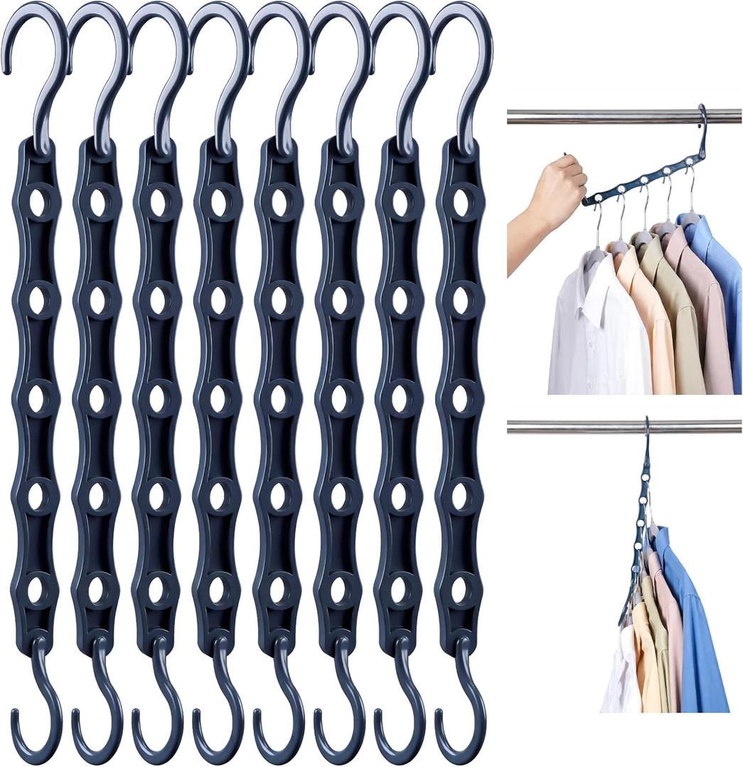 HOUSE DAY Closet Organizers and Storage 10 Pack, Premium Smart Hanger, Sturdy, Cascading Hangers with 5 Holes for Heavy Clothes, Magic Space Saving Hangers College Dorm Room Essentials - Misty Blue