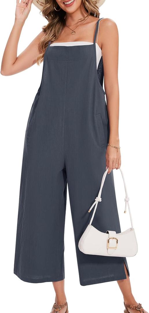 Women Casual Long Bib Pants Overalls Jumpsuits Loose Wide Leg Baggy Rompers Pants with Pockets