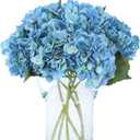 Kimura's Cabin 6pcs Hydrangea Artificial Flowers Silk Faux Hydrangea Flowers with Stems Fake Hydrangeas for Wedding Bouquets Arrangement Home Table Centerpieces Baby Shower Party Decoration(Blue)
