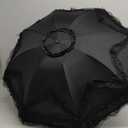 Vintage Lace Parasol Gothic Lolita Umbrella UV Sun Protection Witch Cosplay Photoshoot Props Party Decoration (Black2)