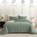 QSH 3PCs Stonewashed Cotton Quilt King (110"x98"),Olive Green Ruffle Quilt King Size Bedding Set,Ultra Lightweight Soft Crinkled Bedspread Coverlet King Shabby Farmhouse Chic Bedding for All Seasons