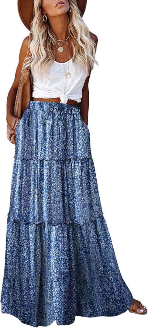 EARKOHA Womens Casual High Waist Tie Paisley Print Long Maxi Skirt with Pockets (Large, Blue Floral) EARKOHA Womens Casual High Waist Tie Paisley Print Long Maxi Skirt with Pockets (Large, Blue Floral)