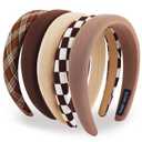 5Pcs Padded Headbands for Women & Girls - Black & Brown Cute Boho Wide & Thin Chunky Fashion Soft Headbands for Makeup, Spa & Washing Face