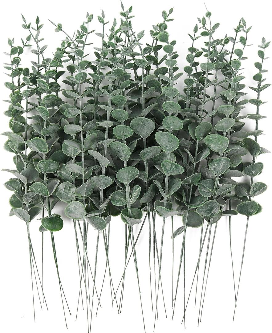 RECUTMS 36PCS Eucalyptus Leaves Stems 15Inch Artificial Green Leaf Branches Plant Bundle for Indoor Outdoor Home Office Wedding Centerpiece Flower Bouquet Floral Arrangement Table Farmhouse Decoration