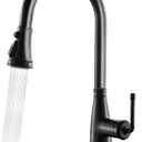 Kitchen Faucet with Pull Down Sprayer, 17 inch Matte Black Antique Single Handle Pull Out Kitchen Sink Faucet with Deck Plate for Classic Modern Ktichen