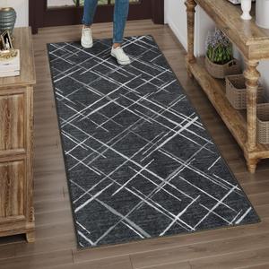 Runners for Hallways Kitchen Runner Rug Non Slip 2x6 Washable Runner Rugs No Pile Tear and Stain Resistance, Hand Woven Style Thin Runners for Hallways, Kitchen, Laundry, Bathroom- Black
