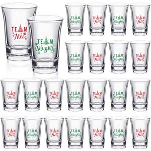 Nosiny 24 Pcs Christmas Shot Glasses 1.2 oz Team Naughty Team Nice Novelty Acrylic Shot Cups Acrylic Clear Christmas Party Favors for Adults Supplies Gifts (Tree Style)