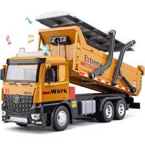Dump Truck for Boys Age 4-7, 12" Big Plastic Toy Dump Truck with Sounds and Lights, Construction Vehicle Toy with Movable Parts for Kids