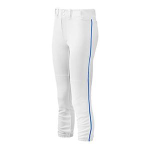 Mizuno Girl's Belted Piped Softball Pant, White-Royal, Large