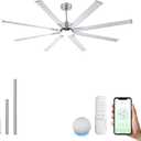 Minislak 72 Inch Ceiling Fan with Light,Industrial Ceiling Fan with 8 Black Aluminium Blades,Smart Fan Compatible with Alexa,Garage Outdoor Indoor Fan for Patio and Living Room