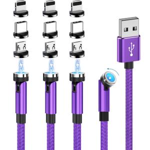 ANMONE Magnetic Charging Cable (540 Rotating 4Pack 3/3/6/6ft Purple) Magnetic Cable Compatible for iPhone,iPad,USB C Smartphone,Android Tablet (Tips Rotatable 1/1/2/2m (purple))