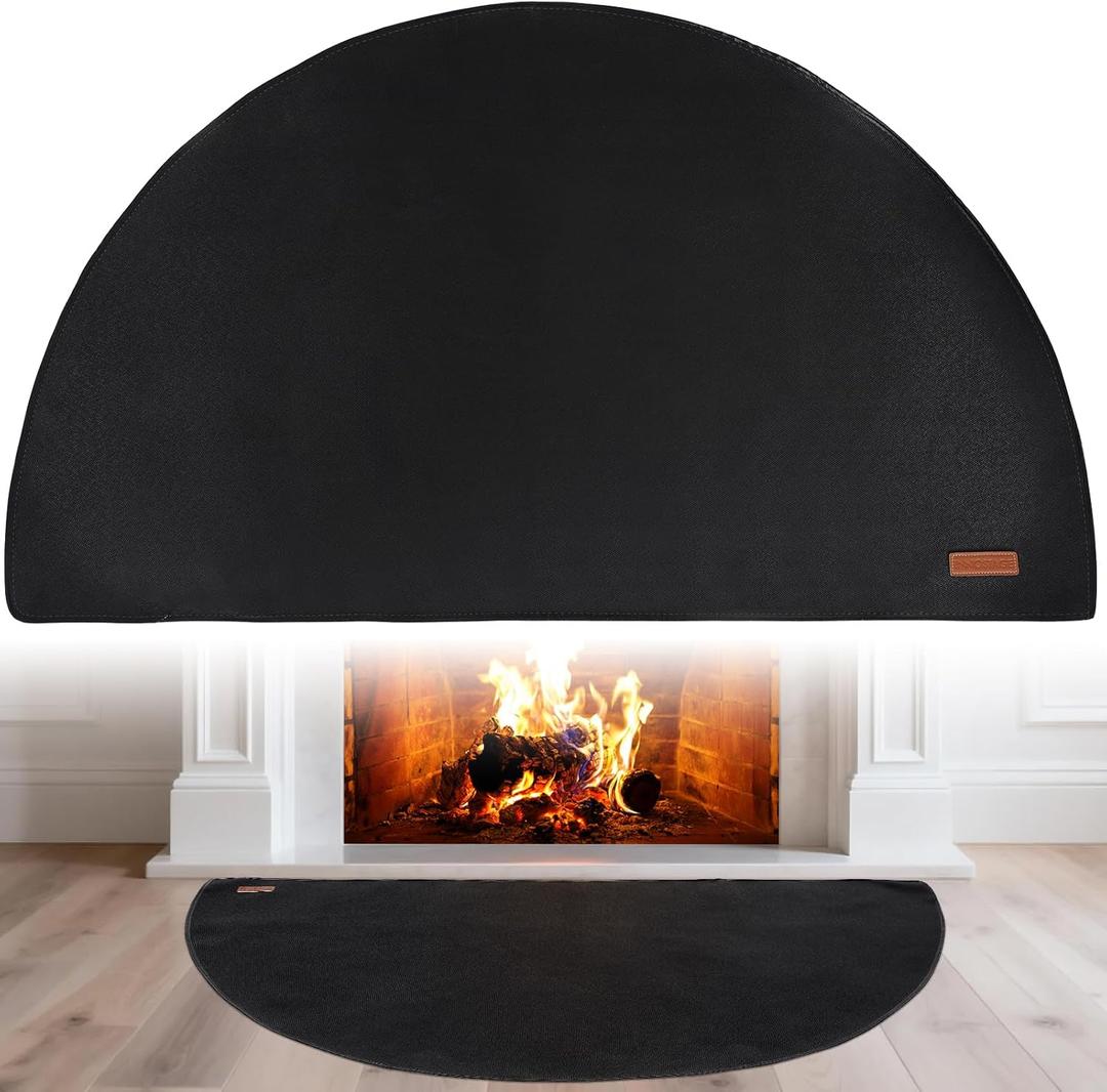 Fireplace Rugs Fire Resistant - 28 X 48 X 0.04 Inch Round Fire-Proof Hearth Blanket Mat Carpet Protector for in Front of Fireplace for Stove, Decks, Indoor, Outdoor, Fire Pit, Grill & Floor