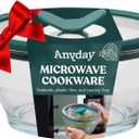 Anyday 4-Cup Glass Food Storage with Glass Lid, Round Deep Dish | Plastic-Free Meal Prep & Microwave Cookware | Stackable Airtight Storage Container with Vented Lid for Microwave-Safe Reheating (Clear - Kale)