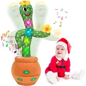 Talking Cactus Baby Toy, Singing Mimicking Repeating Tummy Time Toys with Music and Light, Infant Babies Toddler Kids Boy Girl Gifts, Recording, Dance, 60 English Songs, Repeat What You Say