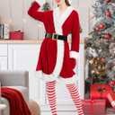 5 Pcs Mrs Claus Costume Adult Women, Santa Christmas Outfits for Women Velvet Dress with Belt High Socks Hat Gloves (Medium)