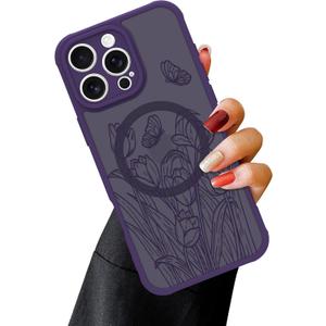OOK Magnetic for iPhone 16 Pro Case [Compatible with MagSafe] Purple Wild Flower Slim Translucent Matte for iPhone 16 Pro Camera Lens Protection Cover, Small Flowers (6.3")