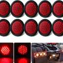10Pcs 4" Inch Round Red LED Trailer Tail Lights 24 LED 4" Round LED Stop Turn Tail Lights Trailer Brake Lights Waterproof Flush Mount w/Grommets 3-Prong Wire Pigtails for Trucks RV UTE UTV 12V