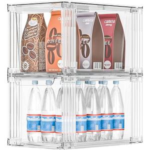 Covetree Stackable Kitchen Storage Drawers,Clear with Handles Acrylic Bathroom Makeup Organizer Bins,Easily Assemble,For Vanity, Undersink, Kitchen Cabinet,Pantry Organization and Storage (2Pack)