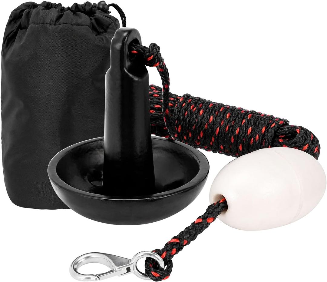 Mushroom Anchor Kit for Kayaks, Canoes, Paddle Boards with Rope and Marker Buoy (Black)
