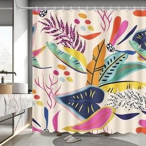 MEHOFOND Jungle Boho Shower Curtain Colorful Mid Century Shower Curtains Abstract Floral Asthetic Pastel Modern Contemporary Art Bathroom Curtain Waterproof Curtain Decor with 12 Hooks 72x72 Inch