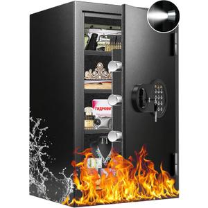 Mitlvge 35Min Real Fireproof Safe Box, 5.0 Cu Ft Home Safes Water and Fireproof with Keys & Pass Code, 3-Removable Shelf and Smart Alert, Fire Proof Safe for Home Use, Fire Resistant Safe 2026 New