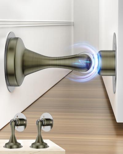 Door Stoppers Magnetic Door Catch - 2 Pack Stainless Steel Heavy Duty Door Stops for Bottom of Door, Wall & Floor Mounting No-Drill Strong Adhesive & Screws, Door Holder to Keep Door Open,Bronze