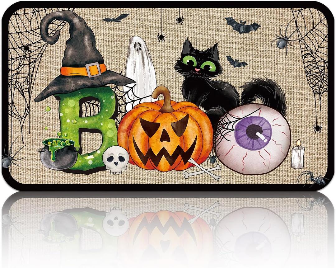 Ceenna Halloween Door Mat Outdoor 27.6 x 15.7 Inch Halloween Front Door Welcome Mat Boo Pumpkin Trick or Treat Rug Spooky Ghost Decorative Doormat for Indoor Outdoor Home Kitchen Bath(Trick or Treat)
