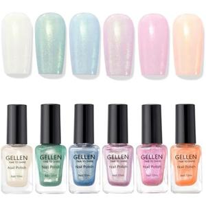 GELLEN Shimmer Pastel Nail Polish, Buildable Sheer Natural Regular Nail Polish Quick Dry Translucent 6 Colors Set for Acrylic Natural Nails Home Salon, Non Gel, Chip Resistant, Hema Free, Non-toxic
