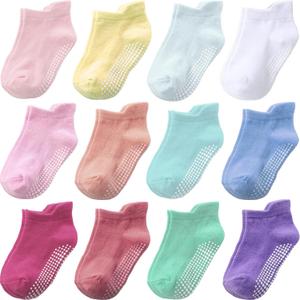 Aroveea Baby Toddler Socks Grip Non Slip Boys Girls Cotton 12 Pack for 1-3T Kids Ankle Cute Socks 6M-7Years