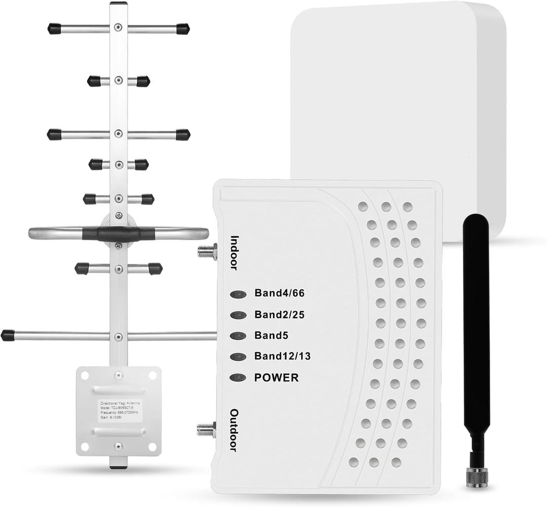 Cell Phone Booster for Home & Multi-Room, Cell Phone Signal Booster with 2 Indoor Antennas for Band 66/2/4/5/12/17/13/25,Up to 6000 Sq.Ft,Boost 4G 5G LTE Data for All U.S. Carriers, FCC Approved (write-1)