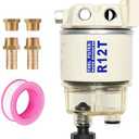 AUIVERED R12T Marine Fuel Water Separator Kit, 10 Micron Filter, Replace S3240 120AT, Fit 1/4 Inch NPT Outboard Motors for Gas & Diesel Engines Includes 2 fittings, 2 plugs