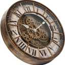 18 Inch Wall Clock with Moving Gears, Oversized Large Industrial Steampunk Decoration, Antique Metal Big Numeral Wall Clocks for Kitchen Study Room Living Room Decor (Antique Oil-Rubbed Bronze)